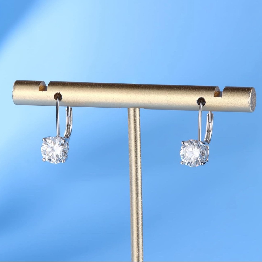2 CTW D Color Moissanite Drop Earrings 18K White Gold Plated 925 Sterling Silver
